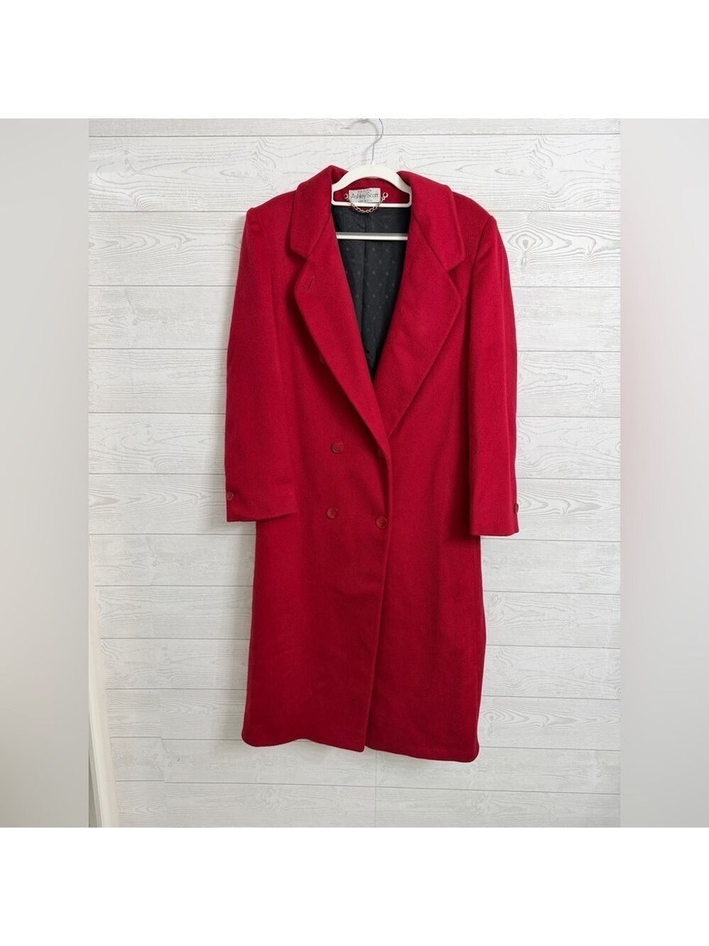 Ashley Scott Vintage Red Wool Double Breasted Maxi Coat. Size L